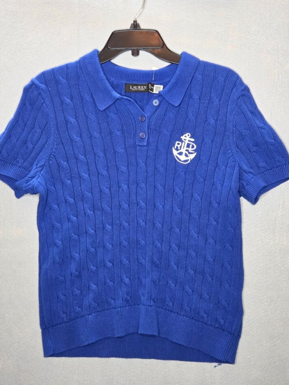 Lauren Ralph Lauren Anchor-Logo Cable-Knit Polo Sweater - New Sapphire